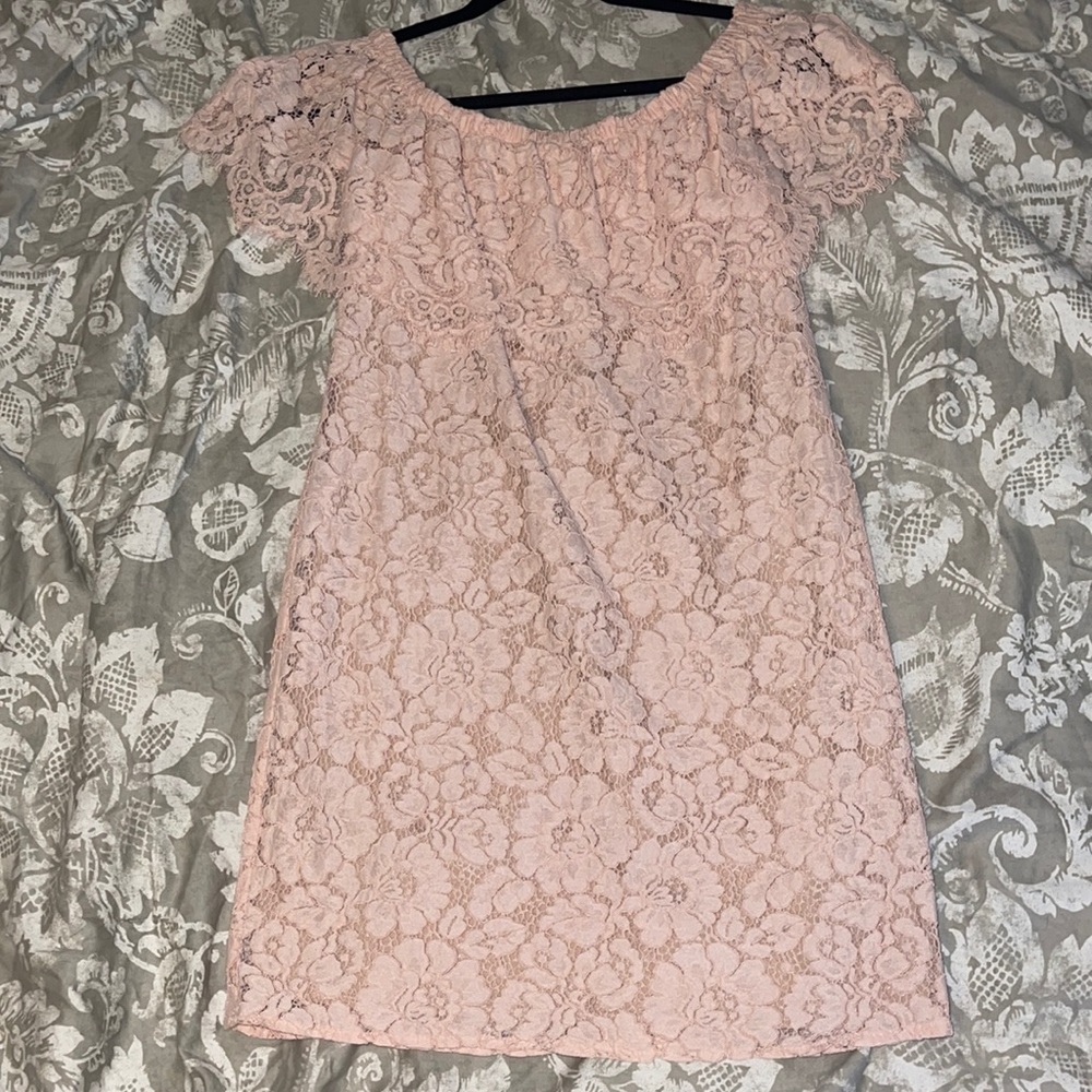 Waye Pink Lace Off the Shoulder Dress